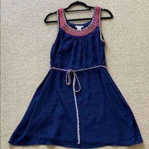 Easley navy blue embroidered knee length dress